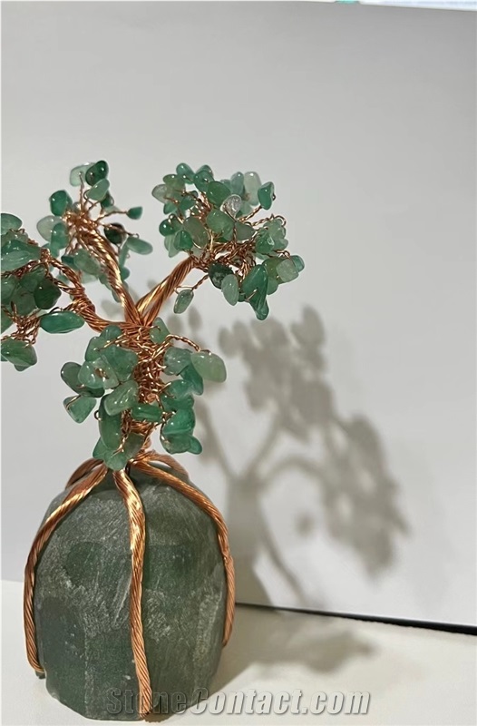 Semiprecious Stone Tree, Green Gemstone Decoration Item