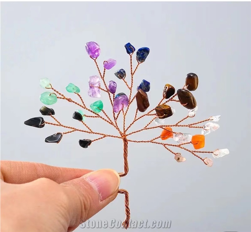 Six Colors Semiprecious Stone Tree, Gemstone Decoration Item
