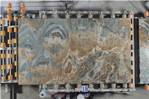 Bubble Onyx Bookmatched Slabs, Blue&Gold Base Color
