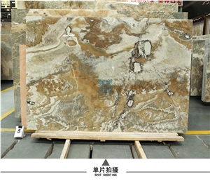 Turkey Bubble Onyx Green&Gold Slabs,Translucent