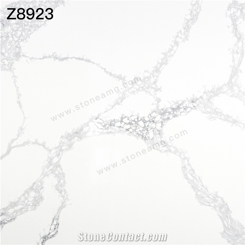 8923 Artificial Calacatta Quartz Slab White Color