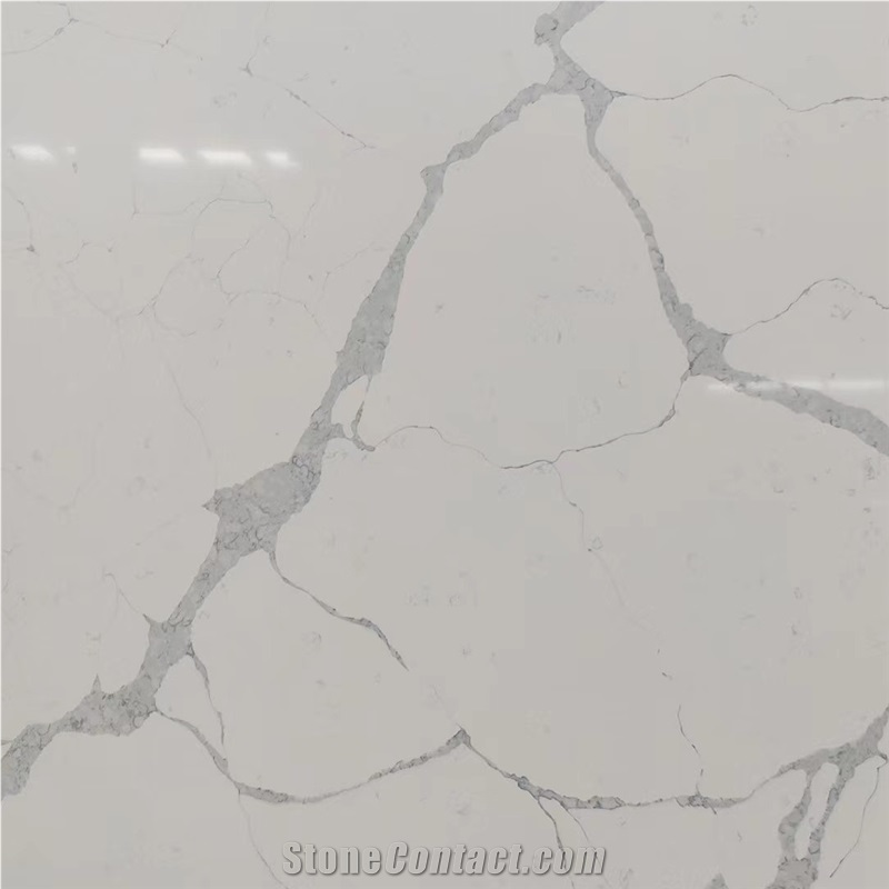 Quartz Slab White Background Color Grey Veins