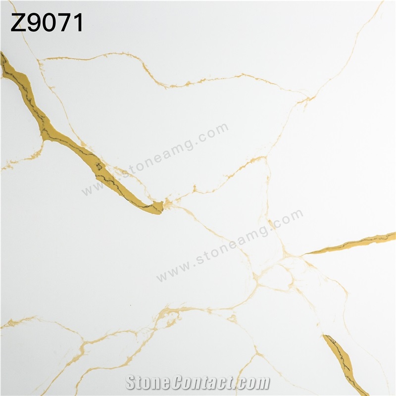 Quartz Slabs Calacatta Golden Veins White Background