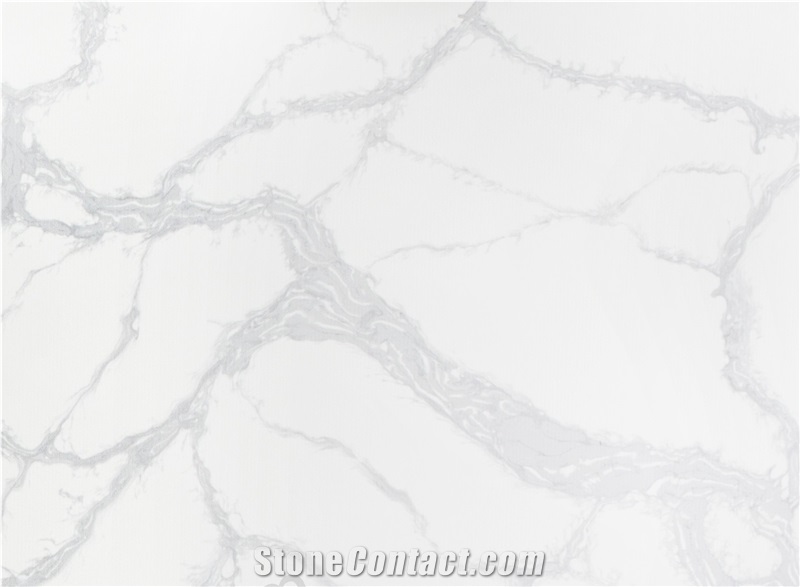 White Color Calacatta Quartz Stone Grey Veins