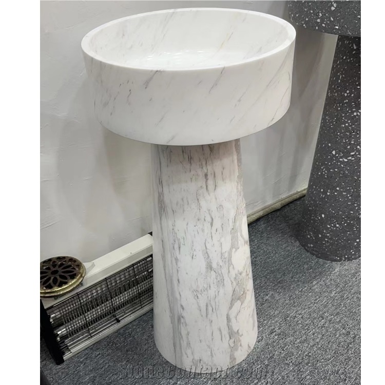 Custom  Brown  Marble Pedestal Sink For Bathroom