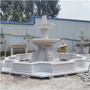 Hand Carved White Marble Water Fountain For Garden