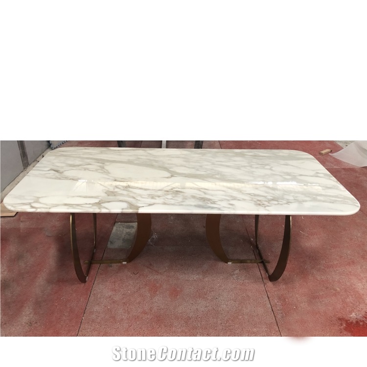 Hot Sale Italian Calacatta White Marble Dining Table Set