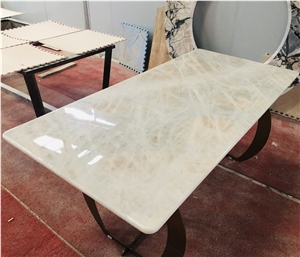Luxury White Crystal Stone 8 Seaters Marble Dining Table