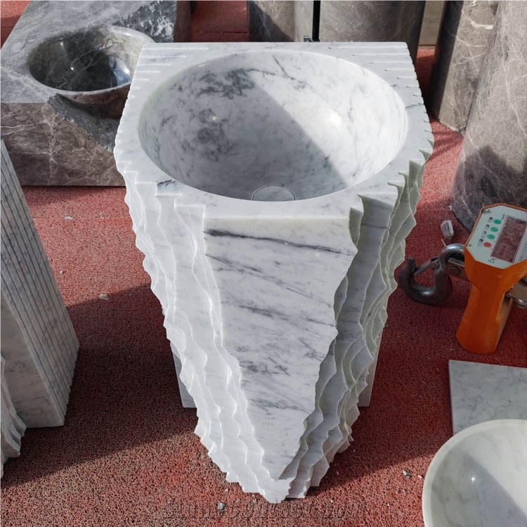 Natural Stone White Marble Pedestal Vessel Basin