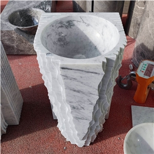 Natural Stone White Marble Pedestal Vessel Basin