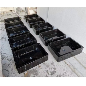 Rectangular Black Marquina Marble Stone Sink Bathroom