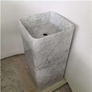 Wholesale Square Carara White Marble  Pedestal Wash Basin