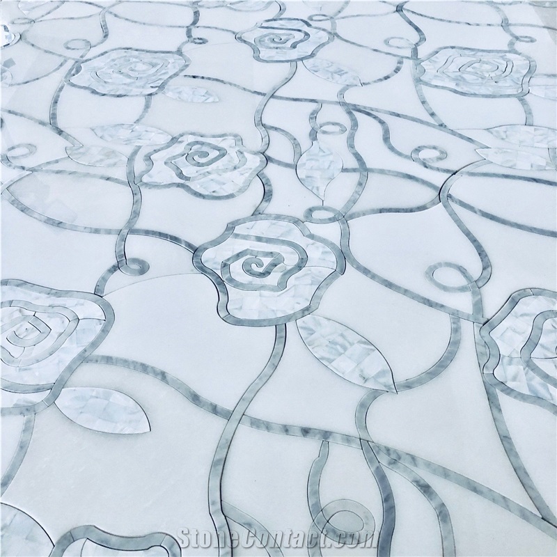 Flower Shape Marble Mosaic Tile With Pearl Shell