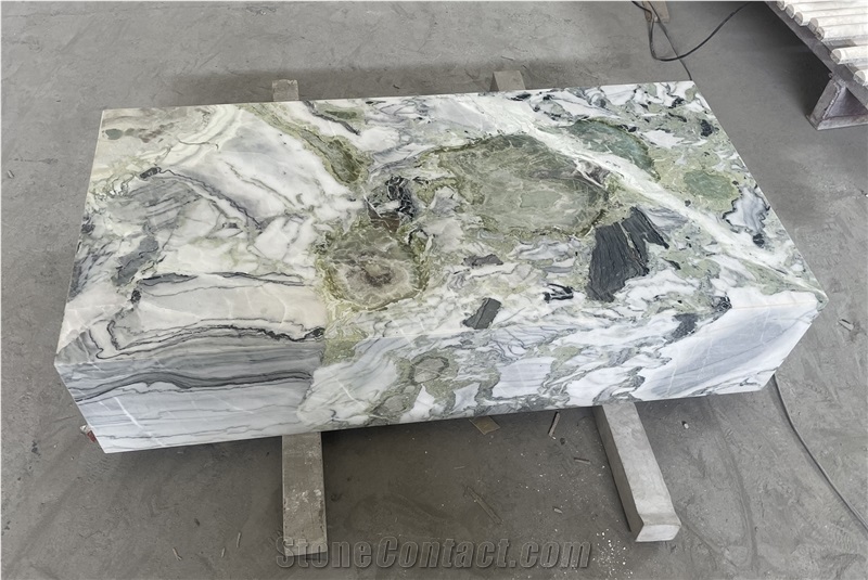 Green Ice Jade Marble Side Table Cubes Cocktail Table