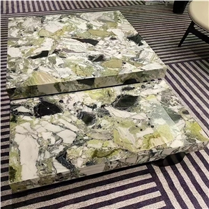 Large Ice Jade Green Marble Plinth Coffee Table Pedestal