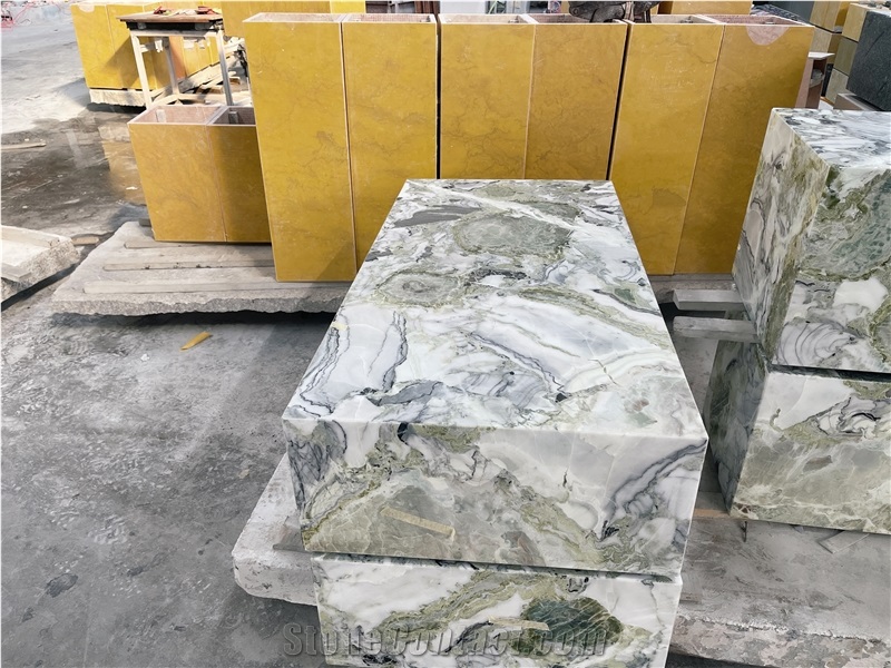 Large Ice Jade Green Marble Plinth Coffee Table Pedestal