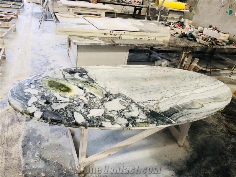 Large Ice Jade Green Marble Plinth Coffee Table Pedestal