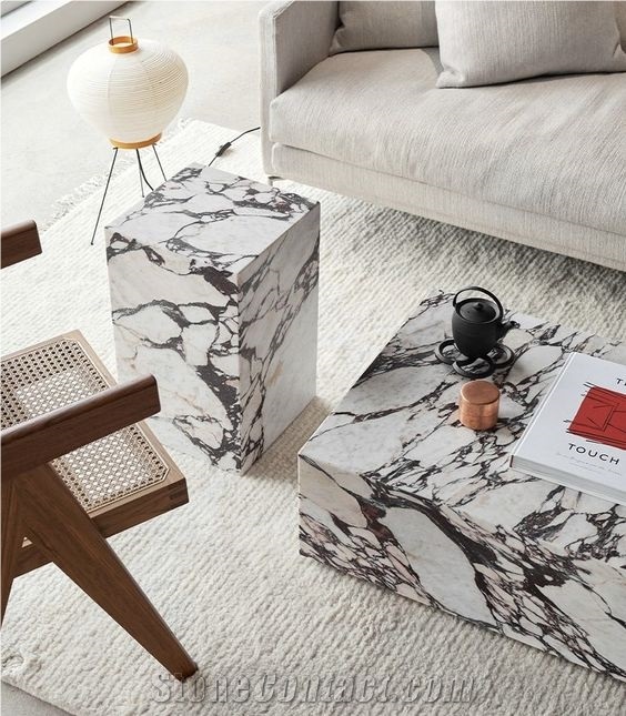 Large Plinth Coffee Table Calacatta Viola Honed Marble