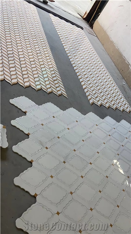 Water-Jet White Marble Mosaic Tiles Wall Mosaic
