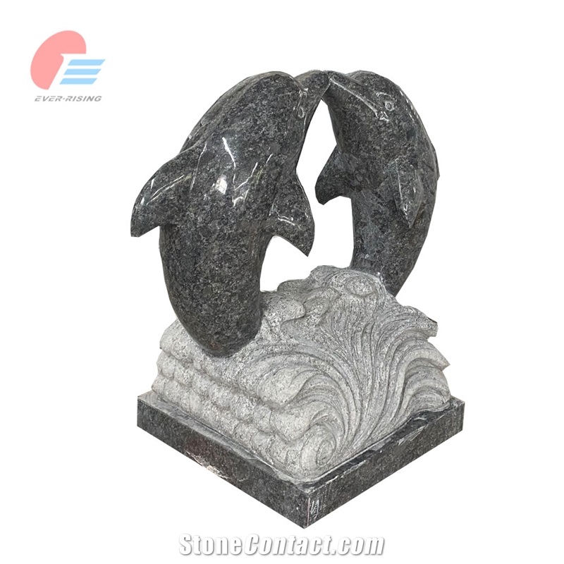 Steel Dark Grey Double Dophin Carving Headstone