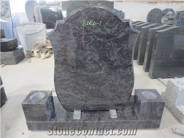 Bahama Blue Granite Headstone Upright Tombstone 09