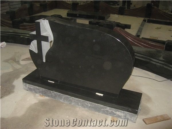 Black Granite Cross Design Headstone