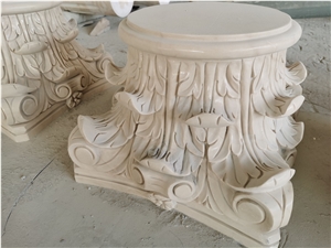 Hand Carved Beige Marble Sculptured Column Base