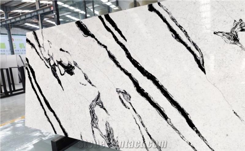 China Black White Panda White Quartz Engineered Stone