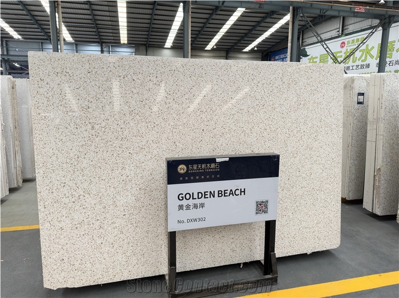 Cream Color Artificial Stone Golden Beach Terrazzo Slabs