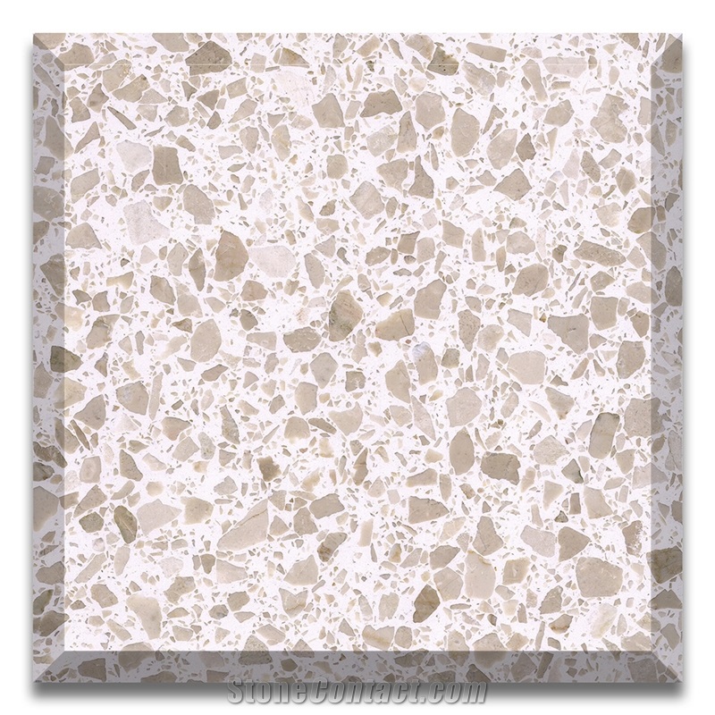 Cream Color Artificial Stone Golden Beach Terrazzo Slabs