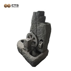Carving Stone Walkway Side Small Waterfall Fountain Rock