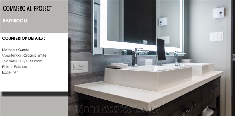 Organic White Quartz Commercial Bathroom Countertop