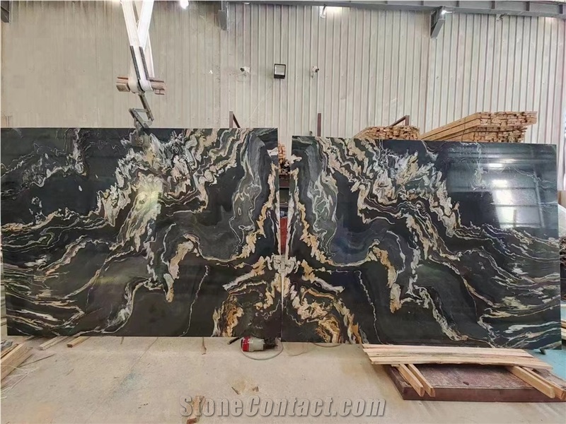 Golden Fire Black Gold Marble Slab In China Stone Market