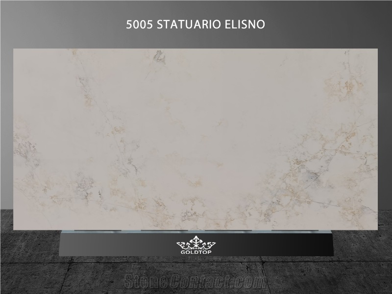 5005 Statuario Elisno Quartz Stone Slabs Tiles Kitchen Used
