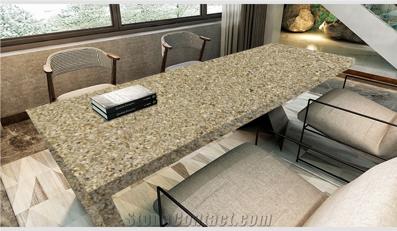 Solid Stone Polished Surface Shell Gold 3016 Countertop