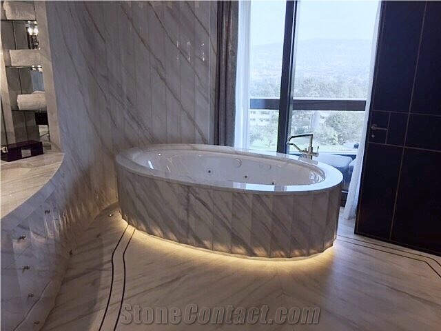 Bianco Lasa Marble Commercial Bathroom Design