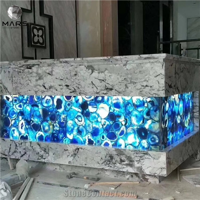 Backlighting Brazilian Gemstone Blue Agate Tile For Wall