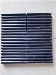Linear Strips Marble Mosaic Nero Marquina Pencil Round Tiles