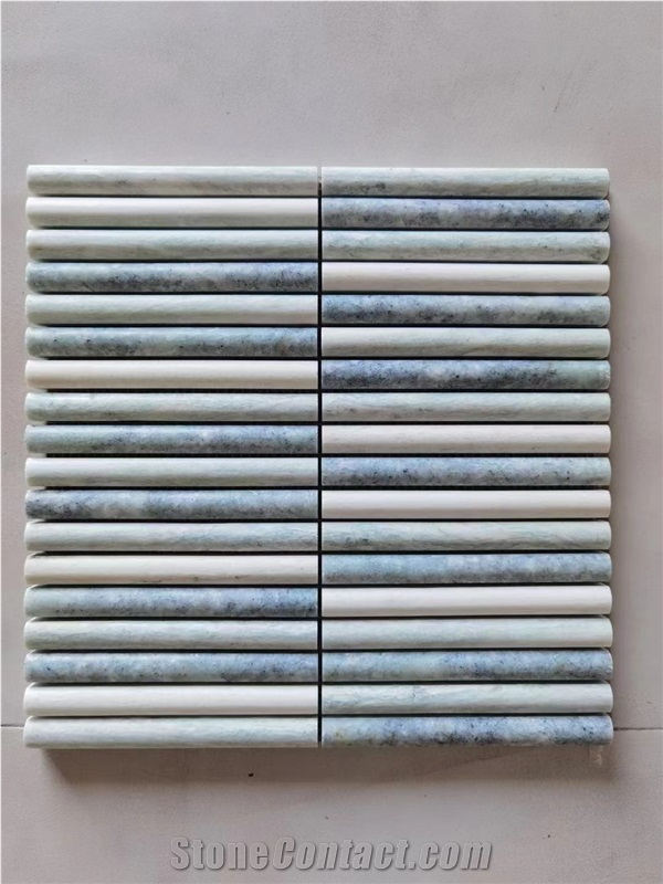 Marble Linear Strip Mosaic Ming Green Pencil Round Wall Tile