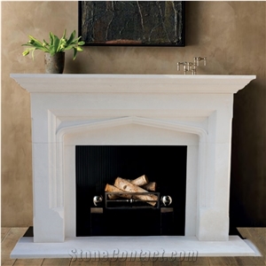 White Limestone Modern Style Living Room Fireplace Mantel