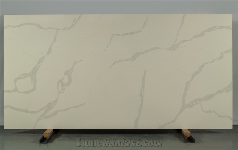 Beige Color Calacatta Quartz Stone Grey Veins