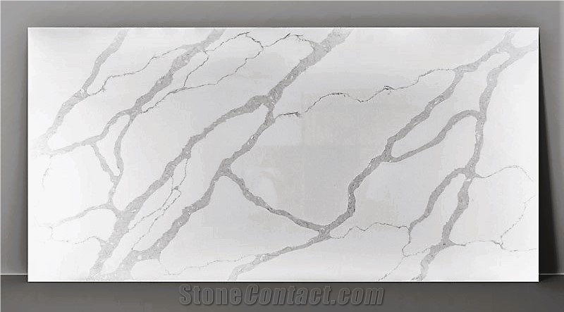 Calacatta With New Texture Glossy Surface Quartz Slabs Z-8910