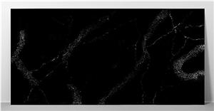 Glossy Black Calacatta Quartz Slabs 2023 Z-8928