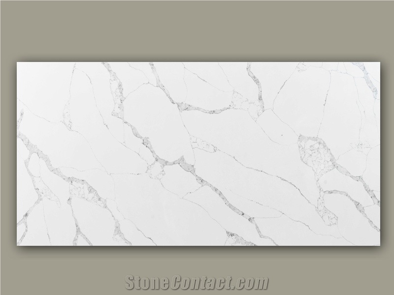 Shiny, Glossy & Bright Calacatta Texture Quartz Slabs 9026