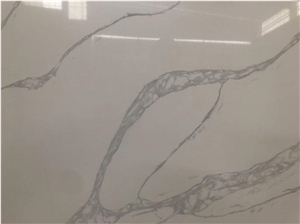White Color Calacatta Quartz Stone Slabs Grey Veins