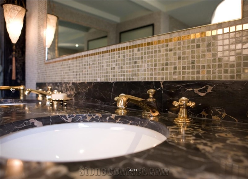 Nero Portoro Marble Double Sink Bathroom Countertop