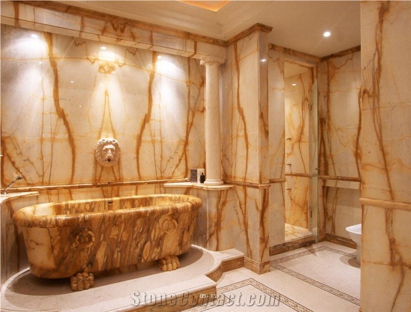 Yellow Siena Marble Custom Bathroom Design