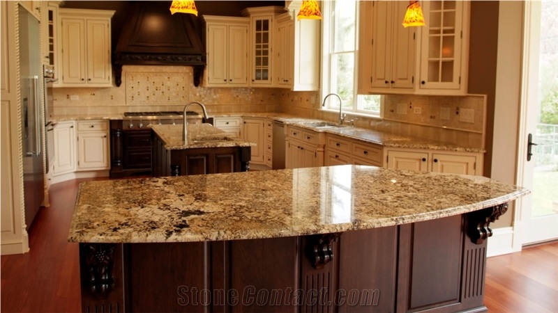 Golden Beach Granite Kitchen Countertop, Isand Top
