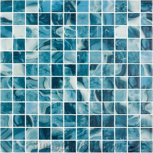 Classic Deep Ocean Blue Glass Pool Mosaic 25X25mm