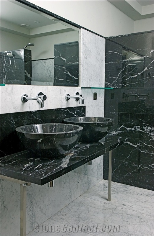 Nero Marquina Marble Bathroom Top And Vessel Sinks